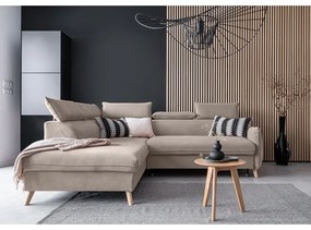 Bézs bársony kinyitható sarokkanapé (bal oldali) Sweet Harmony – Miuform