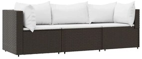 3 részes barna polyrattan kerti ülőgarnitúra párnával