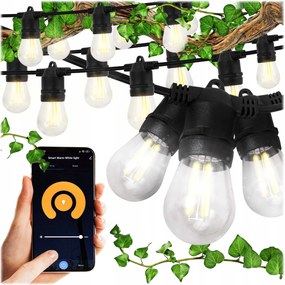 Kerti fényfüzér 11m 18x Led izzó E27 Smart vízálló Tuya