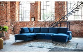 Lofty Lilly matrózkék kinyitható U alakú bársony kanapé, bal oldali - Miuform