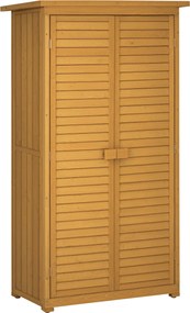 Outsunny Fa Kerti Szekrény, Időjárásálló Szerszámtároló 87x46.5x160cm, Felszerelési Ház Ajtóval, Ferde Tetővel, Polcokkal, Szerszámtároló, Kerti Ház E