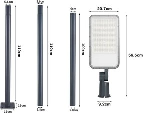 Brilagi-LED kültéri lámpa oszloppal és 3 m kábellel URBANLIGHT LED/200W/230V antracit IP65