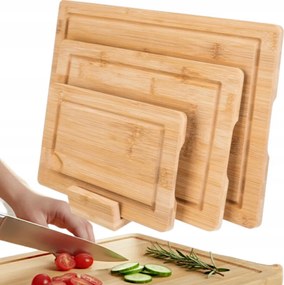 Vágódeszka Bambusz Deszka Szett 3 db-os Állvánnyal Többfunkciós