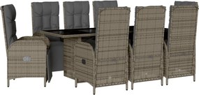 vidaXL 9 részes szürke polyrattan kerti étkezőgarnitúra párnával