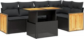 vidaXL 6 részes fekete polyrattan kerti ülőgarnitúra párnákkal