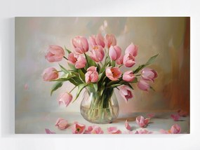 Poszter Virágok Rózsaszín Tulipán Csokor Váza 120x80