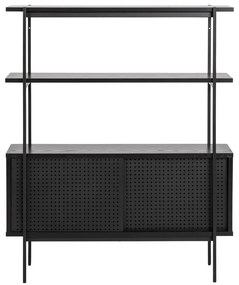 Fekete könyvespolc tolóajtóval kőrisfa dekorral 94x114 cm Angus – Actona