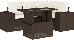 vidaXL 5 részes barna polyrattan kerti ülőgarnitúra párnával