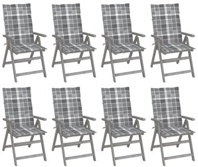 vidaXL 8 db szürke tömör akácfa kerti dönthető szék párnával
