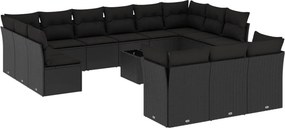vidaXL 14 részes fekete polyrattan kerti ülőgarnitúra párnákkal