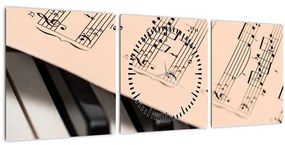 Zongora hangjegyekkel képe (órával) (90x30 cm)