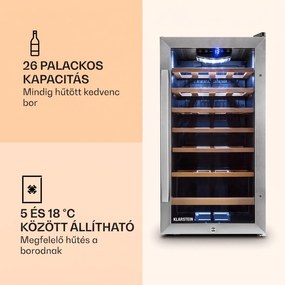 Klarstein Vivo Vino 26, 88 liter, borhűtő, 26 palack, fekete, LED