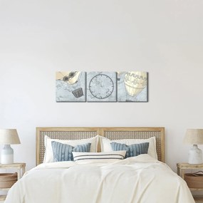 Kép - léggömbök a város felett, hűvös tónusok (órával) (90x30 cm)