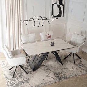 Kihúzható kerámia étkezőasztal 160–220 cm méretben, fehér márvány/fekete színben DEVON