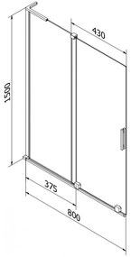 Mexen Velar L, 2 szárnyas eltolható kádparaván 80 x 150 cm, 8mm átlátszó üveg, króm profil, 896-080-003-01-01