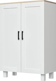 HOMCOM Modern Nappali Szekrény Tárolószekrény 2 Ajtóval Állítható Polccal és Megemelt Alappal Konyhába, Étkezőbe, Előszobába és Hálószobába - Felborul