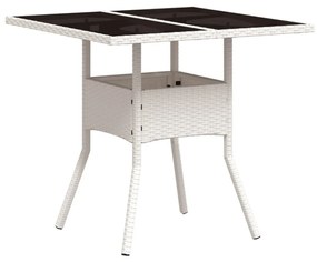 fehér polyrattan üveglapos kerti asztal 80 x 80 x 75 cm