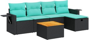 vidaXL 6 részes fekete polyrattan kerti ülőgarnitúra párnákkal