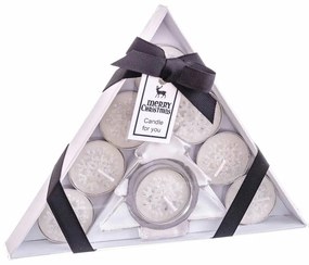 Teamécses típusú gyertya és gyertyatartó készlet 8 db-os karácsonyi mintával – Casa Selección