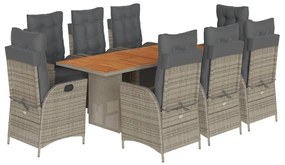 9 részes szürke polyrattan kerti étkezőgarnitúra párnával