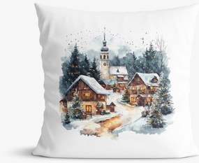 Goldea karácsonyi dekoratív párnahuzat - téli falu 45 x 45 cm