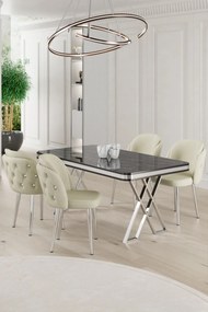 Rigel étkezőgarnitúra, fekete márvány-króm, 130 cm – TR240CHR2240