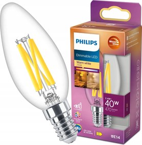 Led izzó Gyertya E14 3.4W 40W Meleg Fényerőszabályozható Filament Philips