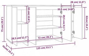 füstös tölgy színű szerelt fa tálalószekrény 135x41x75 m