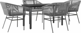 vidaXL 5 részes szürke polyrattan üveg kerti étkezőgarnitúra párnával