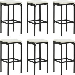 vidaXL 6 db fekete polyrattan bárszék párnával