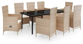 vidaXL 9 részes bézs kerti étkezőgarnitúra párnákkal