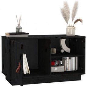 fekete tömör fenyőfa TV-szekrény 70 x 34 x 40 cm