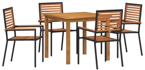 5 darabos kerti étkező garnitúra fekete poli rattan akác