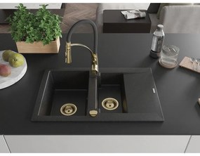 Mexen Gaspar, 1,5 kamrás gránit mosogató 737x475x177 mm és Aster mosogató csaptelep, fekete-ezüst metál, 6507-73-73450-57-G