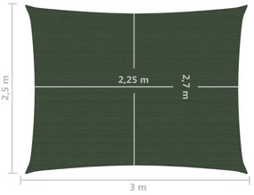 sötétzöld HDPE napvitorla 160 g/m² 2,5 x 3 m