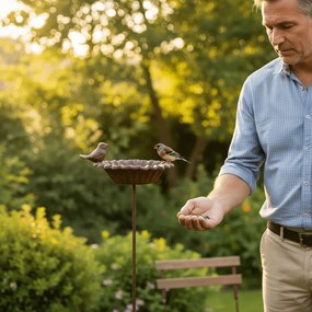 Leszúrható öntöttvas madáretető és itató , 77 cm