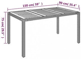 szürke polyrattan falapos kerti asztal 150 x 90 x 75 cm