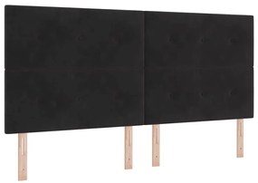 Boxrugós ágy fejtámlával Fekete 200 x 200 cm Bársony