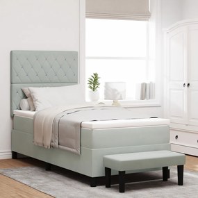 Box Spring Ágy Matrac & Pad Világosszürke 90x200 cm Bársony