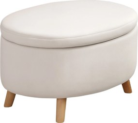 HOMCOM Tárolós Ottoman, Ovális Ottoman Fedéllel, Ágy Ottoman Velúr Hatással, Előszobába, Hálószobába, Nappaliba, Fa Lábbal 71 x 51.5 x 42 cm Beige | A
