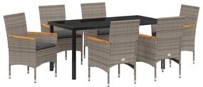 vidaXL Kert étkező szett párnával 7 pcs Szürke polirattan