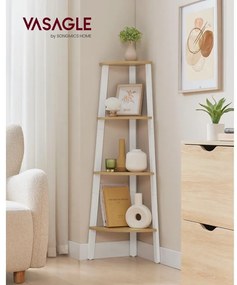 VASAGLE sarokkönyvespolc, 4 szintes létrás polc 33,3×33,3×125 cm, natúr - fehér színben