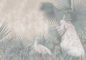 Fotótapéta csiszolt beton Páva ágak levelek virágok élénk színek+ragasztó