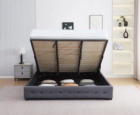 Ágy tárhellyel, 160x200, szürke, MINDY