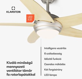 Klarstein Bolero 2 az 1-ben Smart, mennyezeti ventilátor, Ø 132 cm, fény 55 W, távirányító, vezérlés applikáción keresztül, 2 menetirány