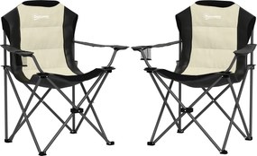 Outsunny 2 db-os Magas Háttámlás Összecsukható Piknik Szék Karfával, Kupa Tartóval és Hordtáskával, Campinghez, Kerthez, Teraszhoz Krém és Fekete | Ao