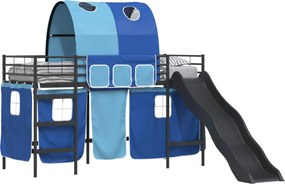 vidaXL Gyerekek Loft Ágykerete Fekete és Kék 90 x 190 cm Fém