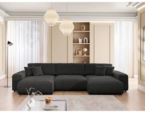 Sötétszürke kordbársony kinyitható-tárolóhelyes (U alakú) sarokkanapé Sarina – Ropez