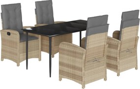 vidaXL 5 részes vegyes bézs polyrattan kerti étkezőgarnitúra párnákkal