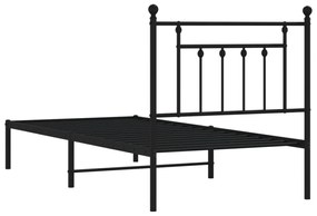 fekete fém ágykeret fejtámlával 90 x 200 cm